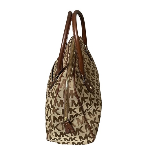 Michael Kors MK Signature Large Satchel Brown & Tan Jacquard Bag - Picture 5 of 15